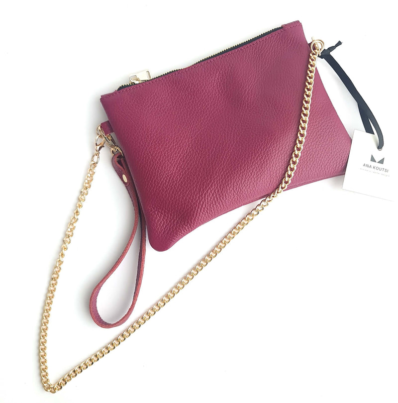 Anelia leather purse in magenta by Ana Koutsi - The Greek Art Company