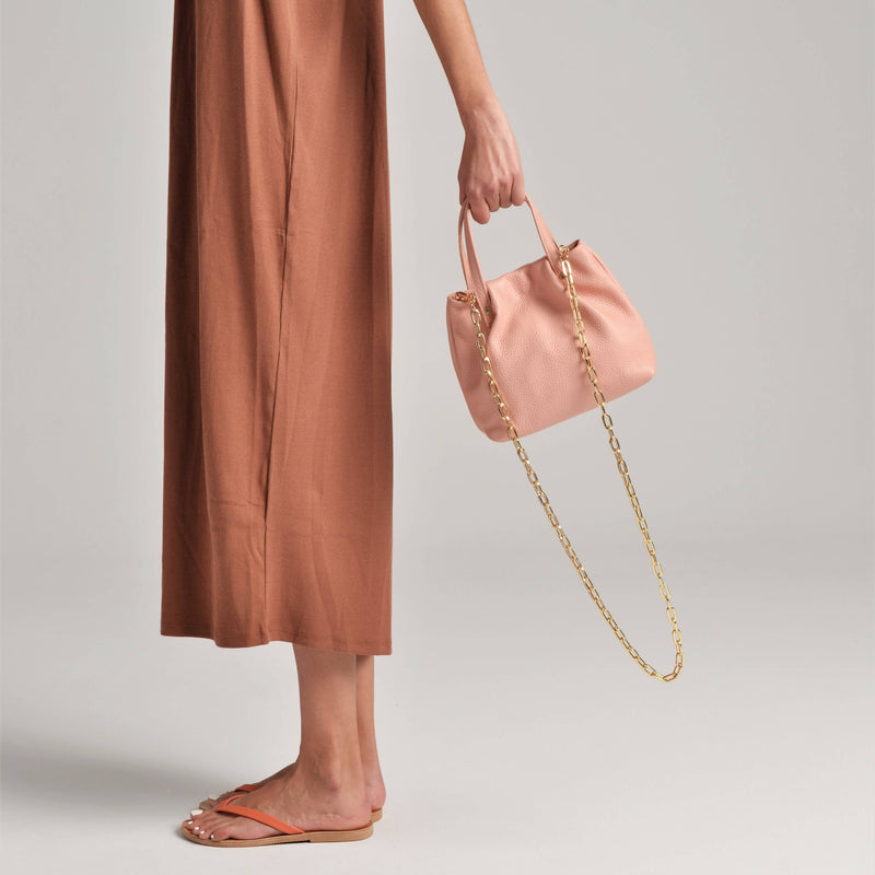 Armonia pink leather purse with chain by Ana Koutsi - The Greek Art Company