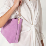 Dione lilaq suede leather purple shoulder bag by Ana Koutsi - The Greek Art Company