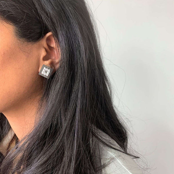 W-Square Stud Earrings by Charalampia - The Greek Art Company