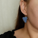 glitter blue macrame dangle earrings with hematites by Irene Hussein - The Greek Art Company