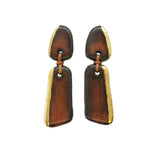 Ceramic long earrings in red brown with gold details by Nunako - The Greek Art Company