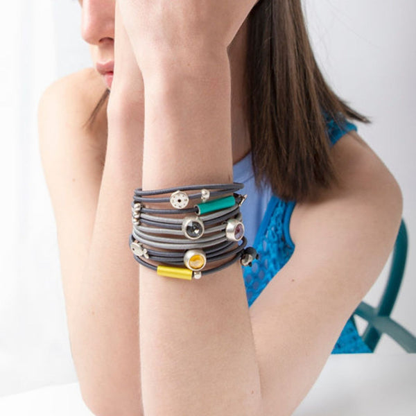 Multi-wrap cord bracelet in grey color by Christina Brampti - The Greek Art Company