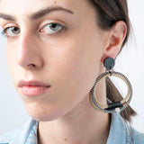 Multiwire elastic cords earrings with electriv blue aluminum and black plexiglass by Christina Brampti - The Greek Art Company