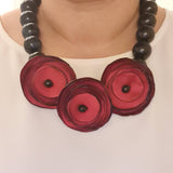 red roses satin necklace with black beads by jewels my way dimitra haratsi - The Greek Art Company