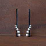 Pearl Swing Long Earrings Oxidized Silver by Ariadni Kypri - The Greek Art Company