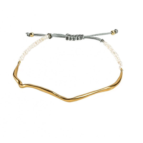 Seawood bracelet with pearls and cord by Danai Giannelli - The Greek Art Company