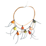 floral necklace with silk cords and silk cocoon flowers bhy Dimitra Haratsi Jewels My Way - The Greek Art Company