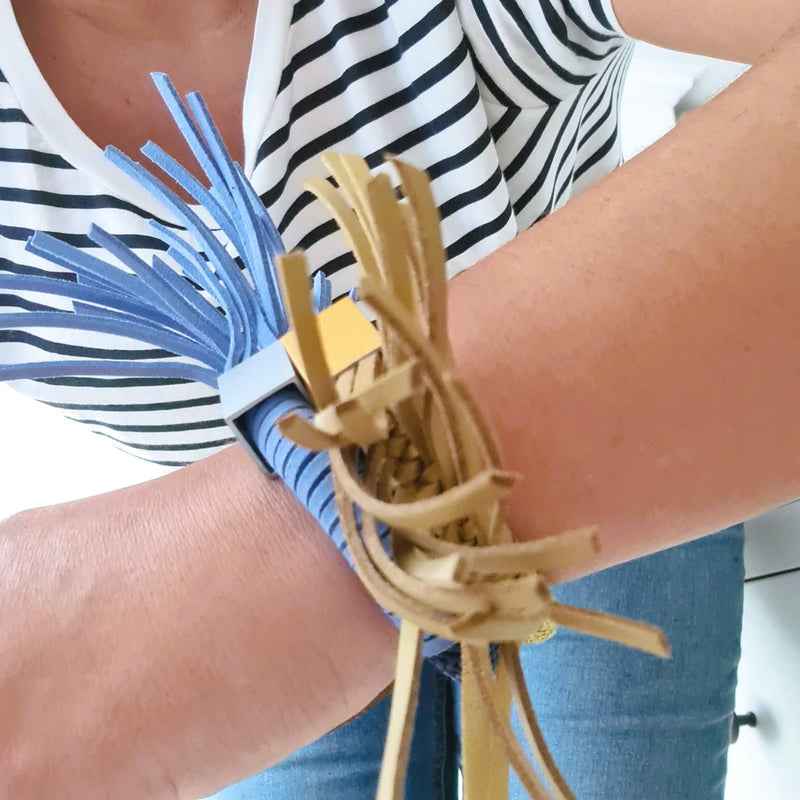 Suede fringes cord bracelet with aluminum details by Christina Brampti - The Greek Art Company